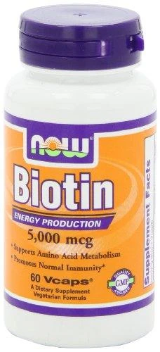 Maisto papildas Biotin 5000 mcg, NOW, 60 kapsulių