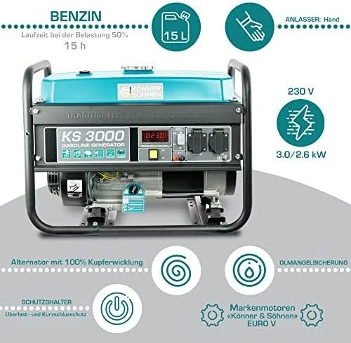 KÖNNER & SÖHNEN Generatorius benzininis 3kW 230V KS 3000