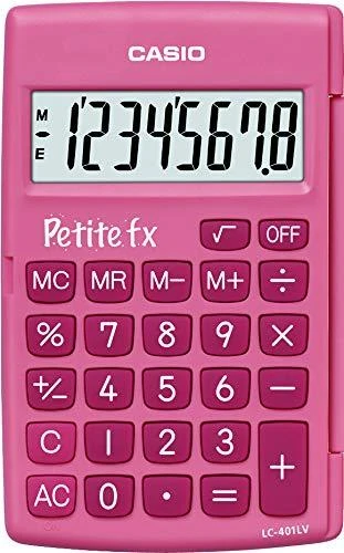 Rožinis Casio LC-401 skaičiuotuvas su Petite fx dizainu