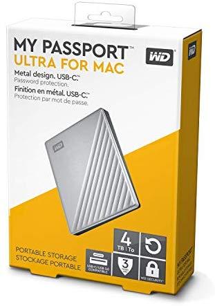 Kietasis diskas 2,5 Western Digital „My Passport Ultra Mac“ 4 TB su integruotu USB-C/USB3.0 HDD 6,4 cm 2,5 colio metalinės apdailos RTL nešiojamas išorinis diskas