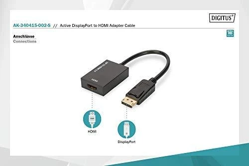 Assmann Electronic ASSMANN DisplayPort adapterio kabelis DP - HDMI tipas A M/F 0,2 m su blokavimu HDMI Ver. 2.0 aktyvus CE auksinis bl