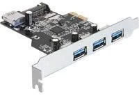 DELOCK PCIe USB 3.0 3x išorinis 1x vidinis LP SATA Power VIA
