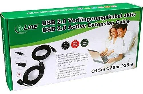 Kabelis USB InLine USB-A - USB-A 10 m Juodas (34612I)