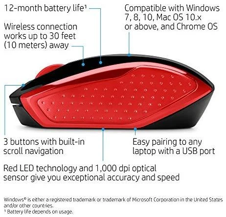 Hewlett Packard (HP) HP 200 Belaidė pelė - Empress Raudona