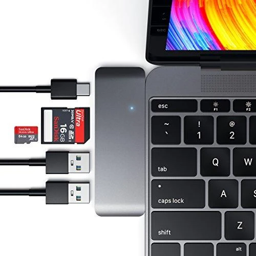 SATECHI Type-C Pass-Through USB šakotuvas su USB-C įkrovimo prievadu, pilka