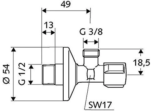 Kampinis ventilis Schell, 1/2'' x 3/8''