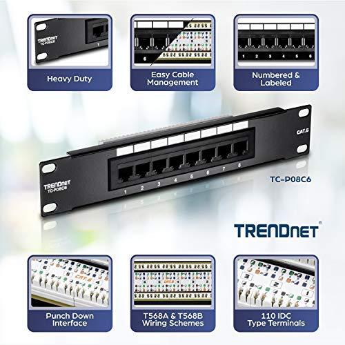 TRENDnet komutacinė panelė su 8 prievadų, Cat. 6, laidine (10 colių pločio) - TC-P08C6