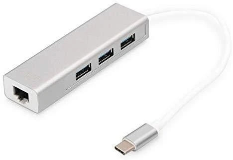 Assmann Electronic DIGITUS 3 Port USB 3.0 Type C Hub su Gigabit Ethernet 3xUSB A/F 1xUSB C/M 1xRJ45 LAN Palaiko Windows ir Mac OS