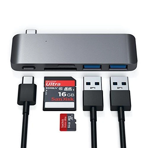 SATECHI Type-C Pass-Through USB šakotuvas su USB-C įkrovimo prievadu, pilka