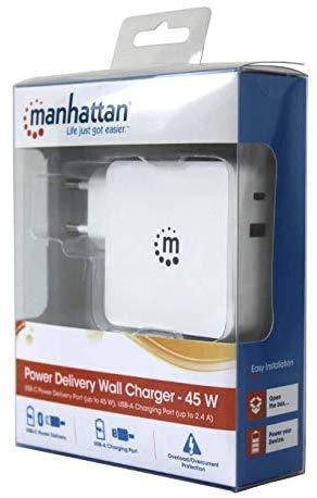 Manhattan kroviklis USB-C 5-20V iki 45W, USB-A 5V iki 2.4A baltas