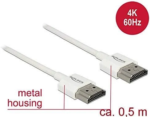 Delock 0,5 m HDMI kabelis su metaliniais antgaliais