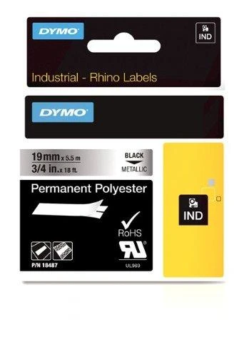 DYMO Rhino Poliesterio Juostelė 19mm x 5.5m / juodas ant metalizuotos / (18487)