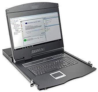 Digitus Konsolė modularna KVM 19'' LCD TFT, 8 portów VGA, touchpad, klaviatūra GE, juoda