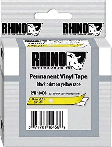 Juostelė DYMO Rhino 19mm x 5.5m, vinilinė, juoda ant geltono / S0718470 18433