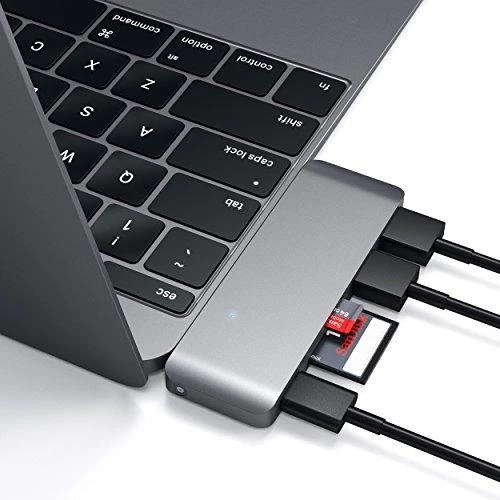 SATECHI Type-C Pass-Through USB šakotuvas su USB-C įkrovimo prievadu, pilka