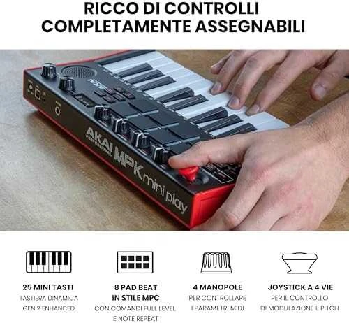AKAI MPK Mini Play MK3 klaviatūra, juoda/raudona