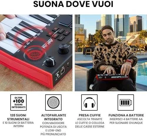 AKAI MPK Mini Play MK3 klaviatūra, juoda/raudona