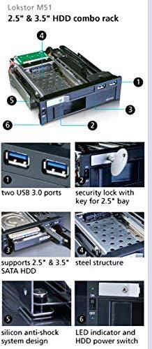 Akasa 5,25 colio lizdas, skirtas 1x 3,5" ir 1x 2,5" plius 2x USB 3.0