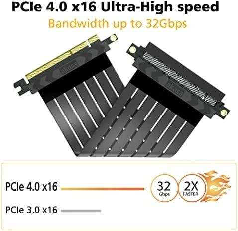 Akasa Riser Juodas X2 Mark IV, Premium PCIe 4.0 x16 stovo kabelis, 20 cm - juodas