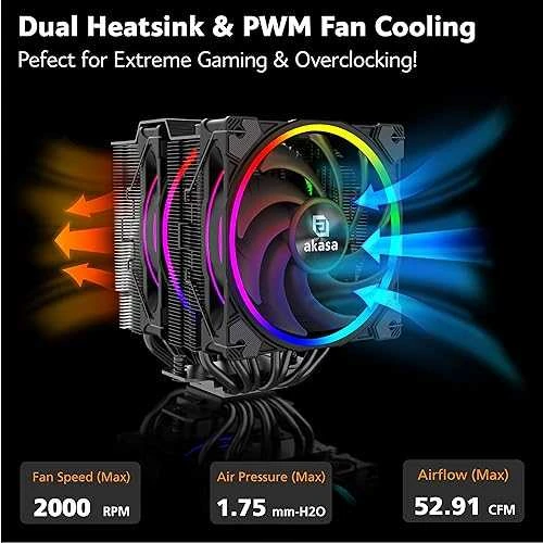 Galimas Akasa Soho H7 Dual Tower Cooler CPU, ARGB – 120 mm