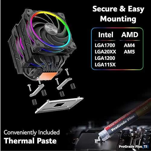 Galimas Akasa Soho H7 Dual Tower Cooler CPU, ARGB – 120 mm