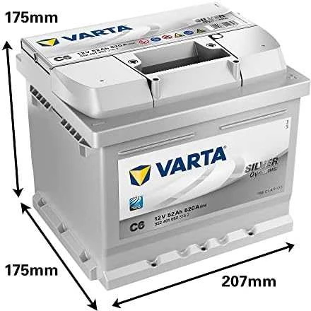 Varta 52Ah akumuliatorius su techniniais matmenimis