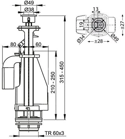 WC nuleidimo mechanizmas AlcaPlast, su 3/6 litrų nuleidimu