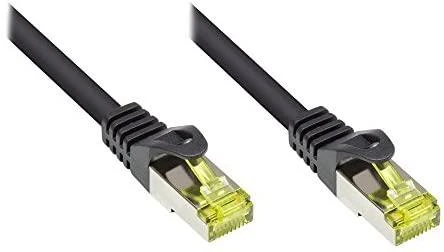 Good Connections Geros jungtys. RJ45 komutacinis kabelis su Cat.7 Roh. Kabelis su apsauga nuo skląsčio (RNS), S/FTP, PiMF, 600MHz, OFC, juodas, 1,5m, (8070R-015S).