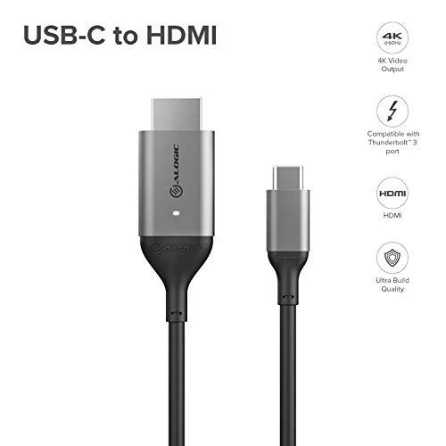 „Alogic“ 1 m „Ultra USB-C“ (vyriškas) ir HDMI (vyriškas) kabelis – 4K @60Hz – 1 m – A tipo HDMI (standartinis) – C tipo USB – Vyriškas – Vyriškas – Tiesus