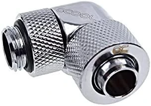 „Alphacool“ jungtis, 90 laipsnių, G1/4 colio, vidinis sriegis, 13/10 mm, pasukama, chromuota, sidabrinė
