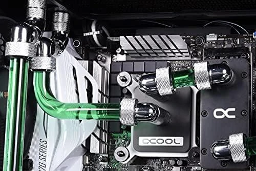 „Alphacool“ jungtis, 90 laipsnių, G1/4 colio, vidinis sriegis, 16 mm išorinis skersmuo, kietas vamzdis – pasukamas, blizgus, sidabrinis