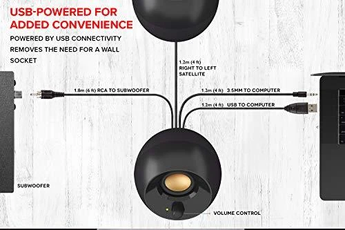Kompiuterio kolonėlės Creative stalinės kolonėlės 2.1 „Pebble Plus“ su žemųjų dažnių garsiakalbiu, juodas
