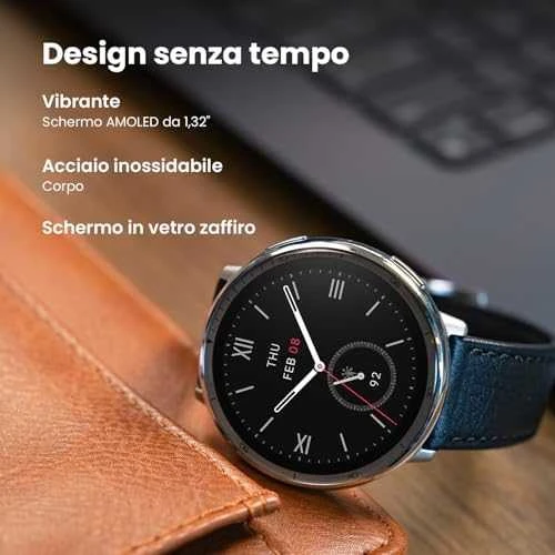 Išmanusis laikrodis - Amazfit Active 2, Sidabrinės spalvos korpusas su juodos spalvos odiniu diželiu