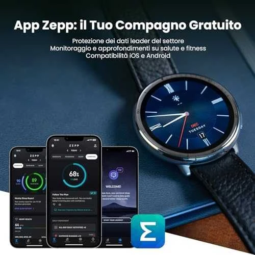 Išmanusis laikrodis - Amazfit Active 2, Sidabrinės spalvos korpusas su juodos spalvos odiniu diželiu