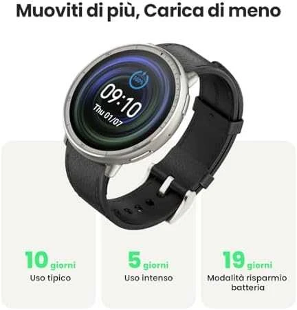 Išmanusis laikrodis - Amazfit Active 2, Sidabrinės spalvos korpusas su juodos spalvos odiniu diželiu