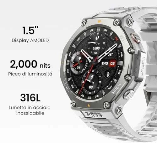 Išmanusis laikrodis Amazfit T-Rex 3, Nerudijančio plieno korpusas su pilkos spalvos silikoniniu dirželiu