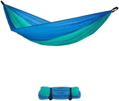 Amazonas Adventure ice-mėlynas kelioninis hamakas, 275x140 cm, itin lengvas (tik 180 gramų)