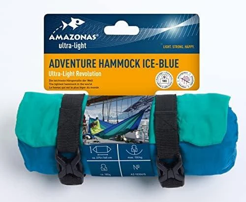 Amazonas Adventure ice-mėlynas kelioninis hamakas, 275x140 cm, itin lengvas (tik 180 gramų)