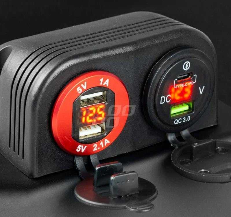 Amio Vandeniui atsparus telefono įkroviklis 2xUSB 12/24V MOD-10