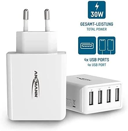 Ansmann namų įkroviklis HC430 4xUSB 3000mA baltas
