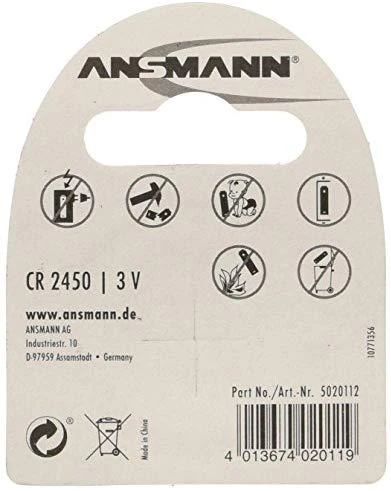 Ansmann CR 2450, Vienkartinė baterija, CR2450, Ličio jonų (Li-Ion), 3 V, 1 vnt., Nikelis
