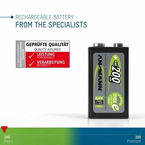Akumuliatorius 6HR61 (E-Block, R22, 6R61, 6F22) 8.4V 200mAh Ni-Mh ANSMANN