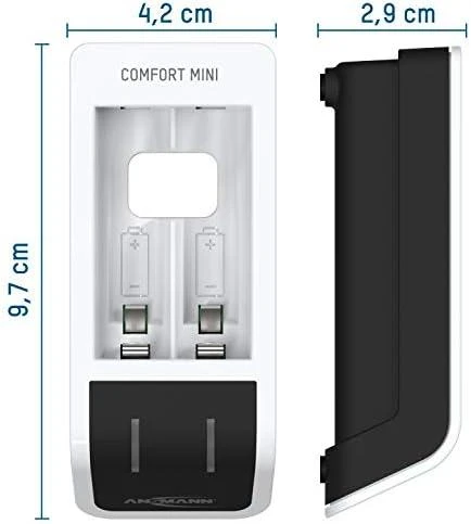 Ansmann Comfort mini įkroviklis su įsk. 2 AA Minjono šikšnosparnis. 2100 mAh