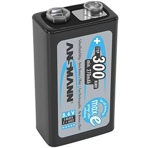 Akumuliatorius 6HR61 (E-Block, R22, 6R61, 6F22) 8.4V 300mAh Ni-Mh ANSMANN