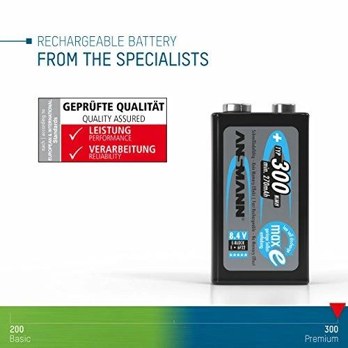 Akumuliatorius 6HR61 (E-Block, R22, 6R61, 6F22) 8.4V 300mAh Ni-Mh ANSMANN