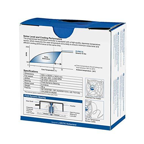 Arctic F9 PRO TC – 3 kontaktų temperatūros valdomas ventiliatorius su Pro dėklu – Ventiliatorius – 9,2 cm – 1800 RPM – 0,4 sone – 43 cfm – 73,1 m³/val.
