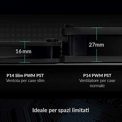 ARCTIC P14 SLIM PWM PST korpuso ventiliatorius, 4-pin, 140mm, siauras, juodas