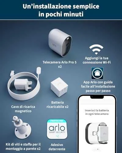 Kamera IP Arlo Arlo Pro 5 Spotlight, stebėjimo kamera (balta/juoda, 2 vnt. pakuotėje, WiFi, prožektorius, 2K raiška)