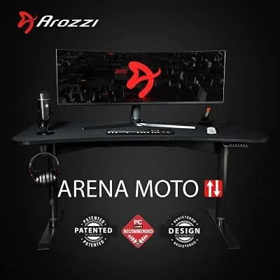 Žaidimų stalas Arozzi Arena Moto Gaming Desk, Motorizuotas, Reguliuojamo aukščio 720-1180mm, Juodas