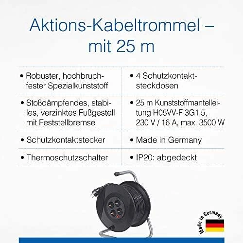 Ilgiklis vyniojamas ant ritės AS-Schwabe H05VV-F 3G1,5; 25 m